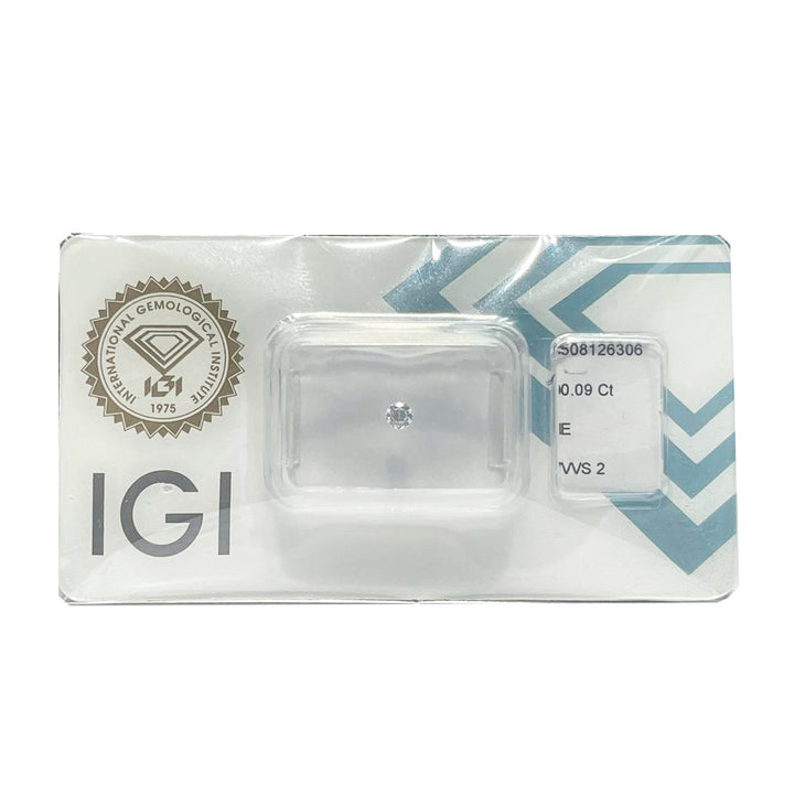 IGI الماس نفطة شهادة Brilliant Cut 0.09ct اللون E نقاء VVVS 2