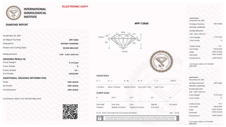 إيجي الماس نفطة شهادة بريليانت قطع 0.14ct اللون D نقاء فس 1