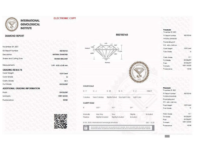 إيجي الماس نفطة شهادة بريليانت قطع 0.25ct اللون G نقاء فس 1