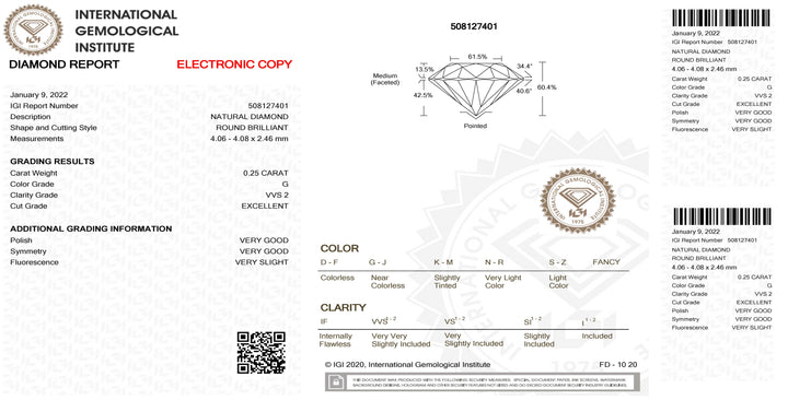 IGI الماس نفطة شهادة تألق قطع 0.25ct اللون G نقاء VVS 2