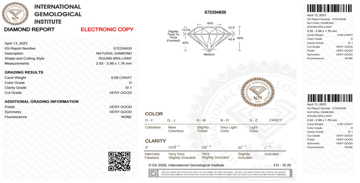 إيجي الماس نفطة شهادة بريليانت قطع 0.09ct اللون D نقاء سي 1