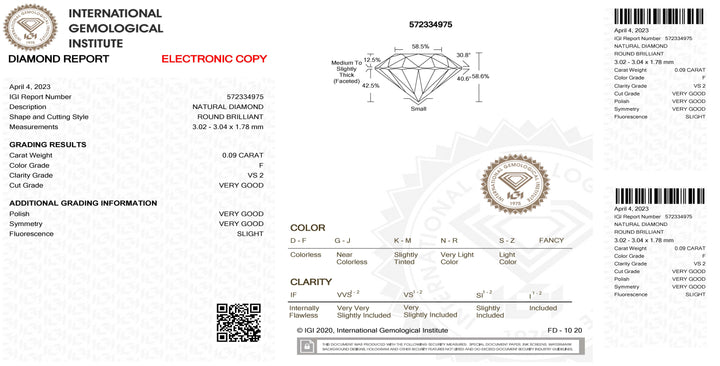إيجي الماس نفطة شهادة بريليانت قطع 0.09ct اللون F نقاء فس 2