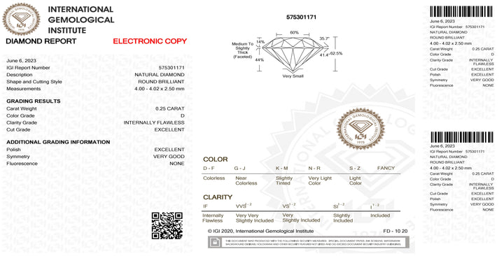 إيجي الماس نفطة شهادة بريليانت قطع 0.25ct اللون D نقاء إيف