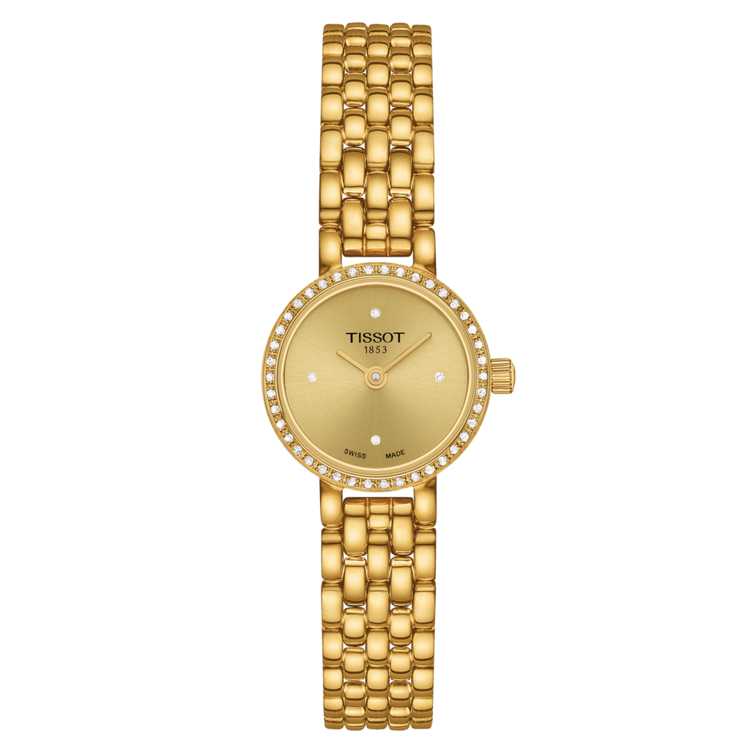 Tissssot watch Lovely Round 19.5mm champagne diamond quartz steel finish PVD yellow gold T140.0009.63.026.026.00