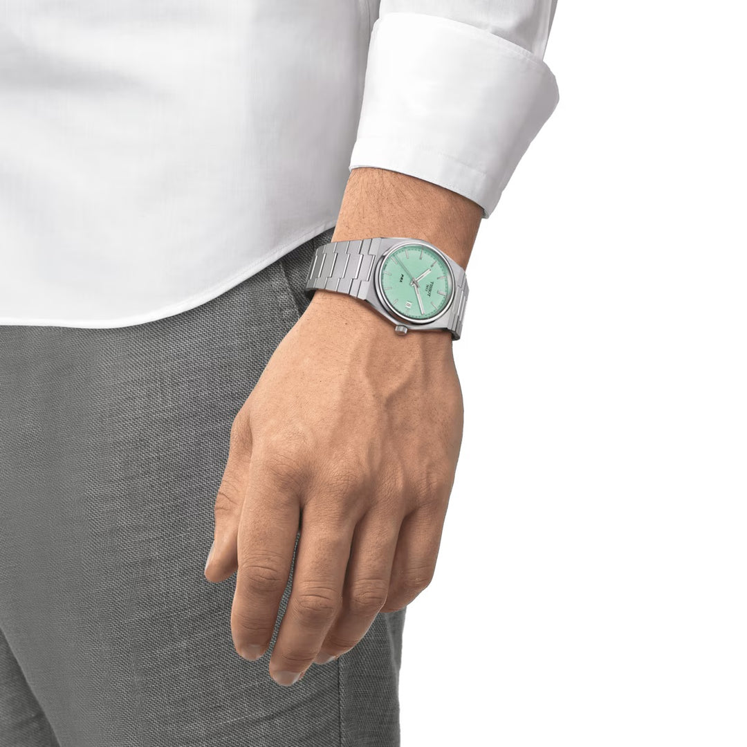 ساعة تيسوت PRX 40 ملم كوارتز أخضر مائي ستيل T137.410.11.091.01