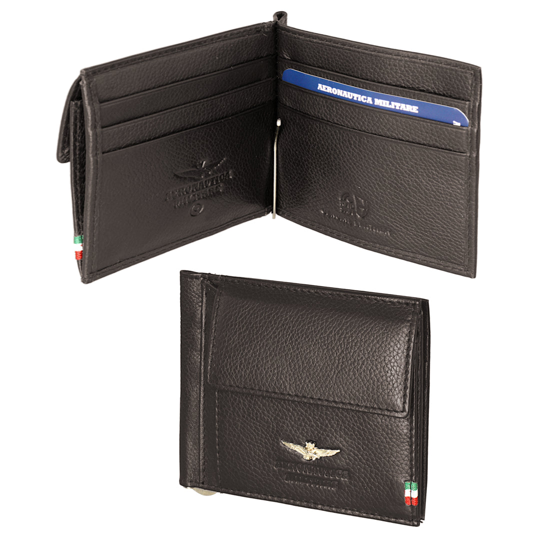 Aeronautica Militare Leather Wallet with Spring Money Stop FLAG AM110-MO