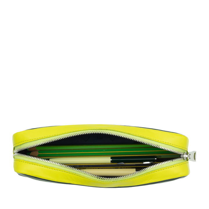 DUDU Multicolor Leather Pencil Holder Case with Zipper for Office and School