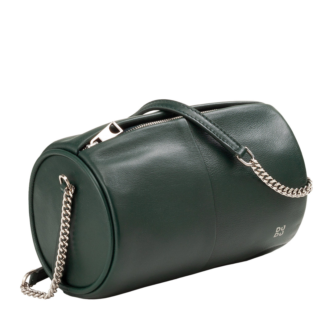 DUDU Women's Cylindrical Leather Bag, Crossbody Bag with Chain and Leather, Small Fashion Elegant Zipper Cylindrical Bag