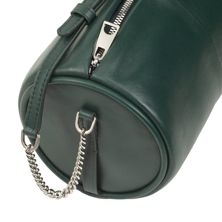 DUDU Women's Cylindrical Leather Bag, Crossbody Bag with Chain and Leather, Small Fashion Elegant Zipper Cylindrical Bag