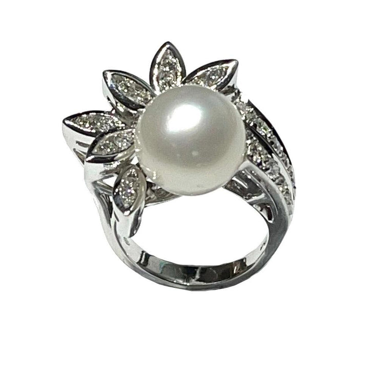 Capodagli anello Fiore Perle oro bianco 18kt diamanti e perle 0038AG - Capodagli 1937