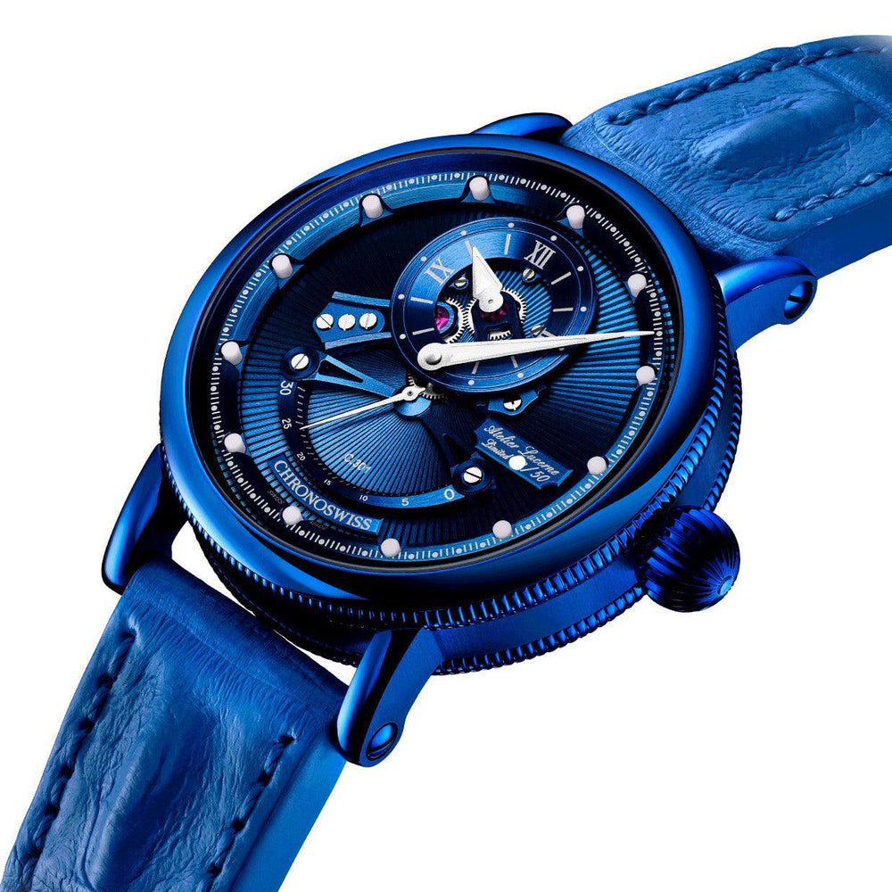 Chronoswiss orologio Open Gear Resec Electric Blue Limited Edition 50pezzi 44mm blu automatico acciaio finitura DLC blu CH-6926-BLSI - Capodagli 1937