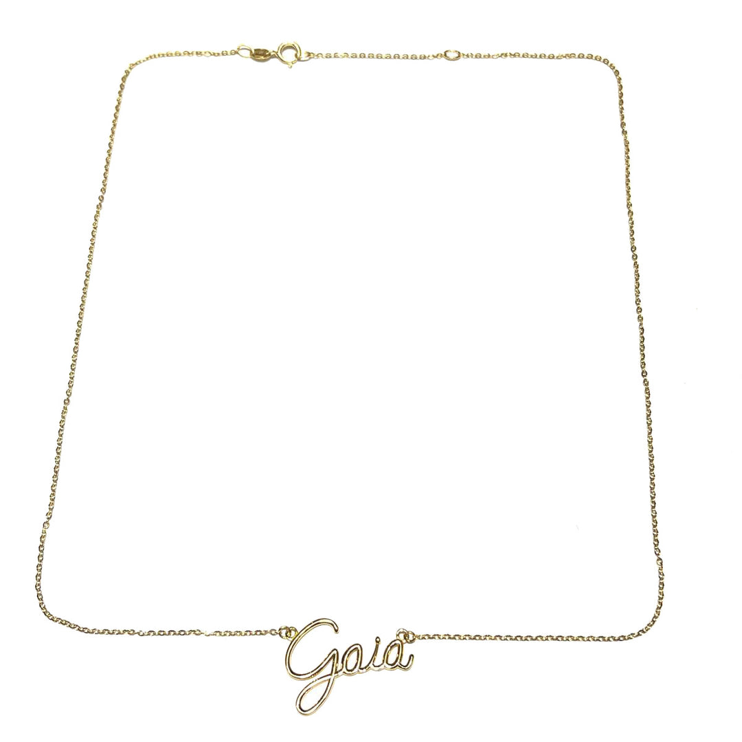 Crew neck necklace with 18kt gold thread name