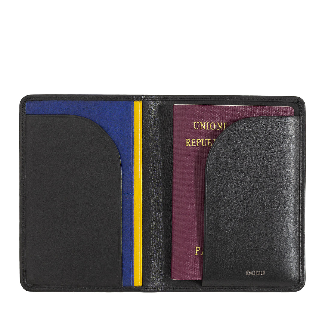 DUDU Travel Leather Passport Case with RFID Protection and Credit Card Holder