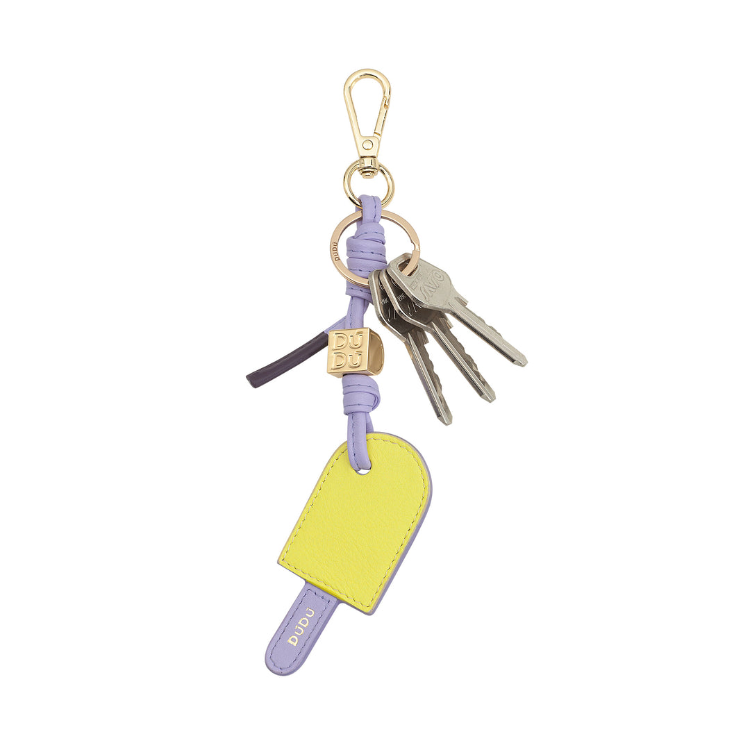 DUDU leather keychain stacked ice cream, keychain for men's women with ring and carabiner, colored summer design