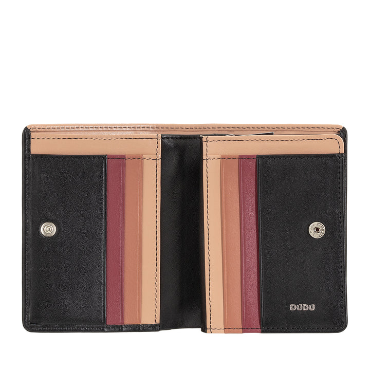 DUDU Women's Wallet Small Colored Leather Card Holder and Tiles with Zip and Button Coin Wallet