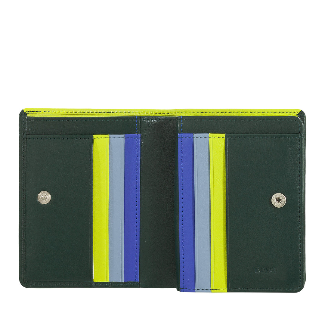 DUDU Women's Wallet Small Colored Leather Card Holder and Tiles with Zip and Button Coin Wallet