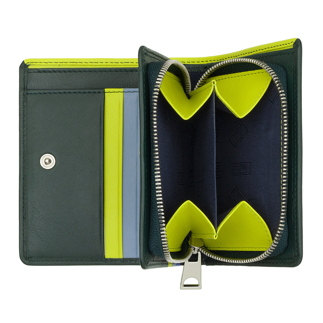 DUDU Women's Wallet Small Colored Leather Card Holder and Tiles with Zip and Button Coin Wallet