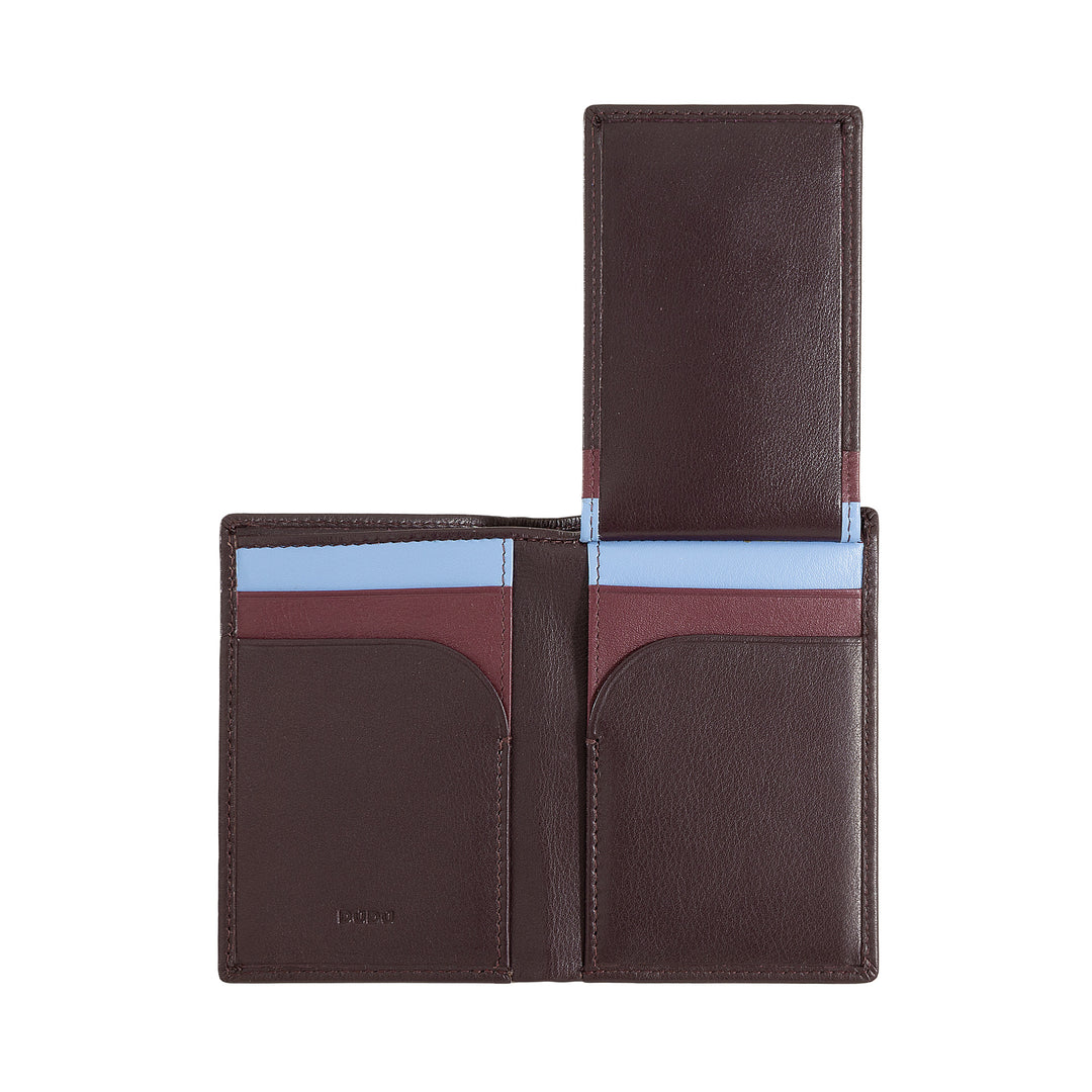 DUDU Men's Slim Leather Wallet, Small and Thin Design, Money and Card Card Holder, Compact Wallet with Flip and Window