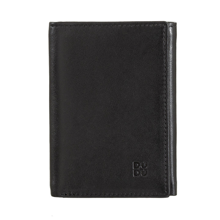 DUDU Men's Trifold Leather Wallet, Vertical RFID Card Card Holder with Button, Banknote Holder, Multicolor