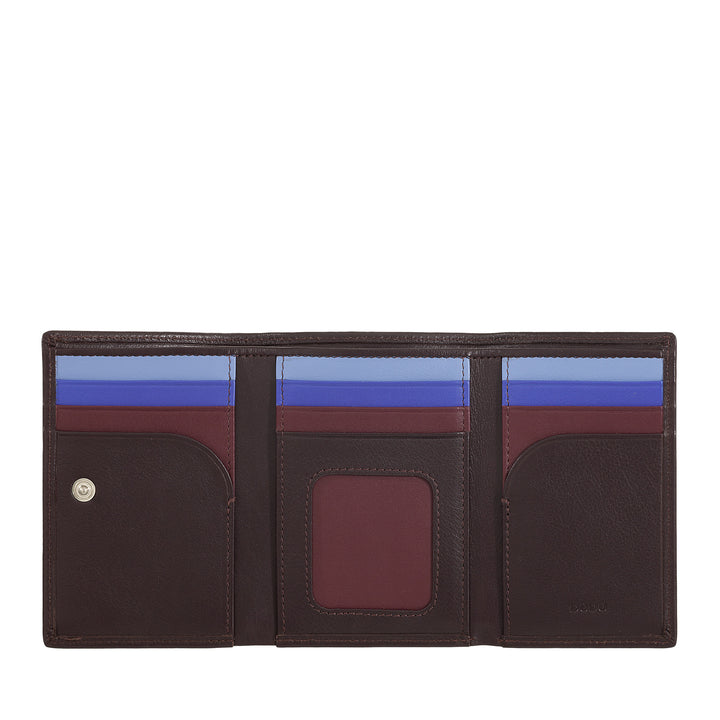 DUDU Men's Trifold Leather Wallet, Vertical RFID Card Card Holder with Button, Banknote Holder, Multicolor