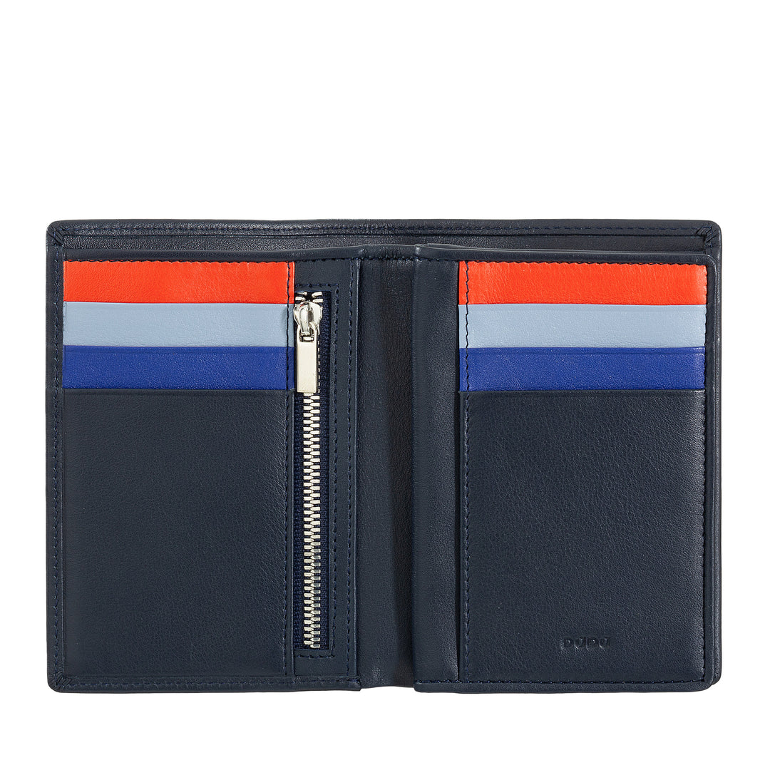 DUDU Multicolor Leather RFID Men's Book Wallet with Zipper