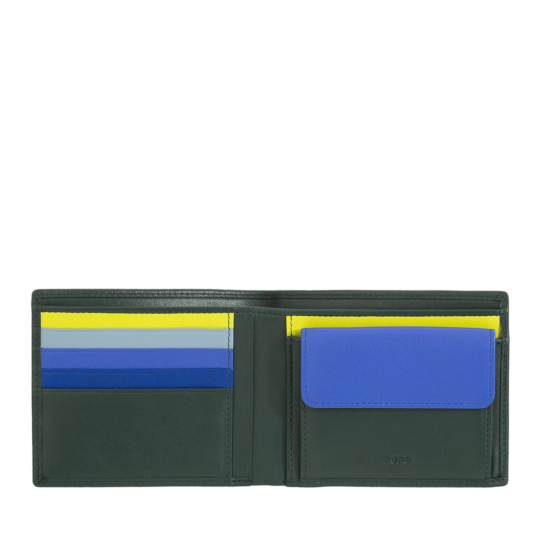 محفظة DUDU RFID للرجال من جلد نابا الملون مع محفظة للعملات المعدنية وحامل بطاقات