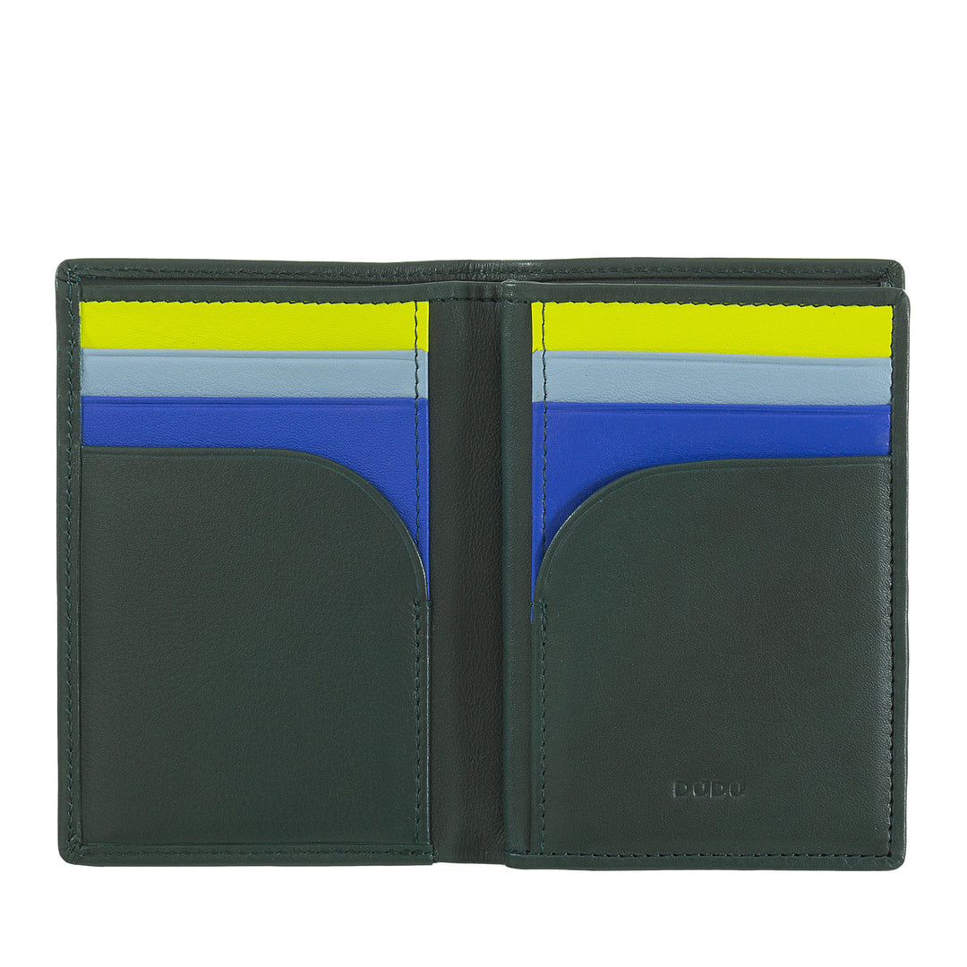 DUDU Men's Wallet RFID Blocking Leather, Bifold Small Pocket Wallet with Window ID, 9 Credit Card Holder, Banknote Holder