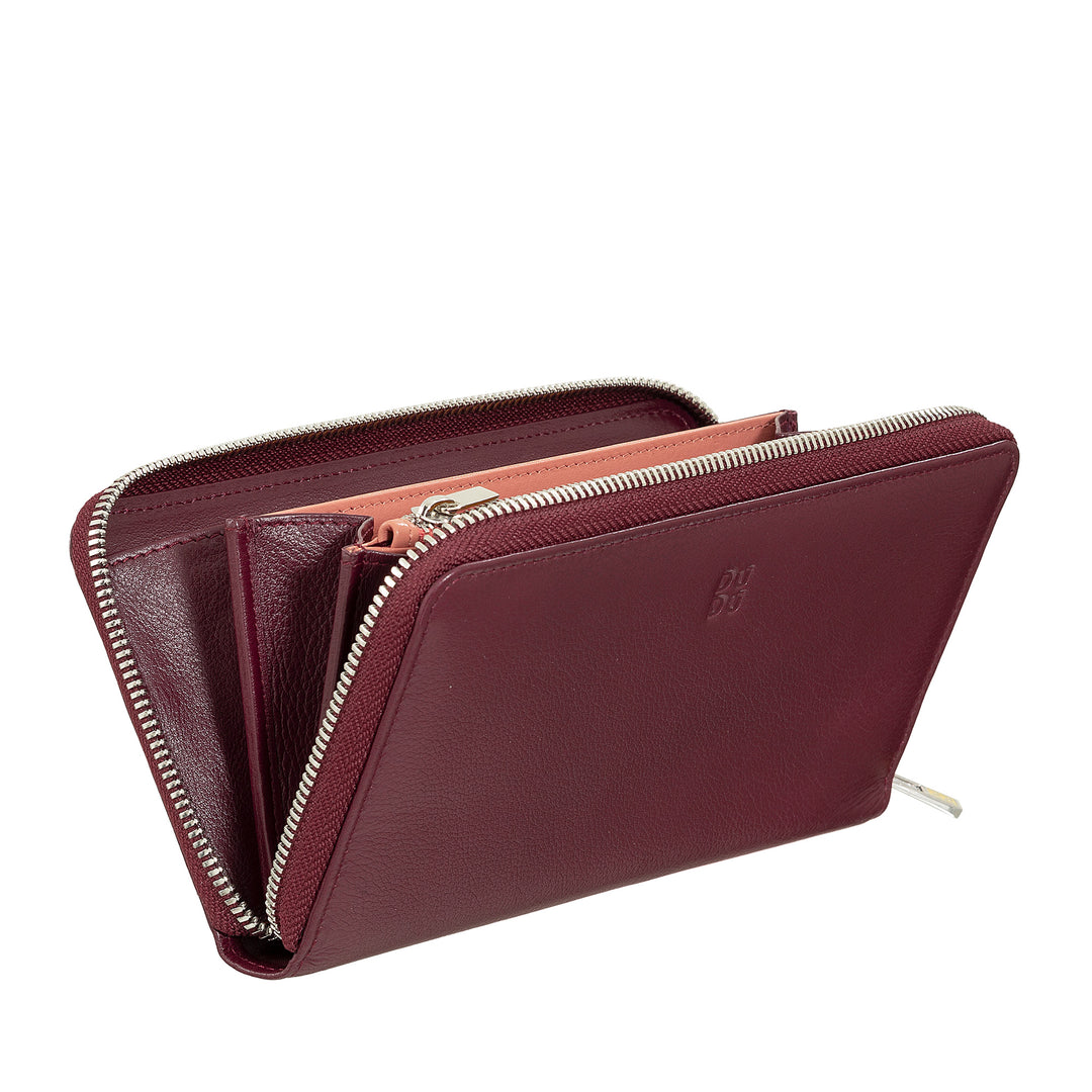 DUDU Women's Large RFID Wallet Genuine Leather Colorful Zip Around