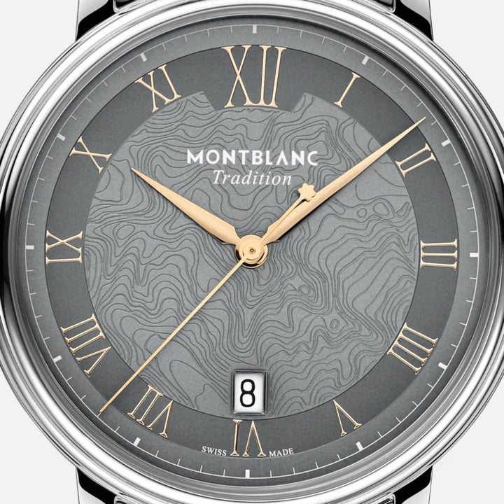 Montblanc Tradition التاريخ التلقائي 40 مم على مدار الساعة أوتوماتيكية الصلب الرمادي 132433