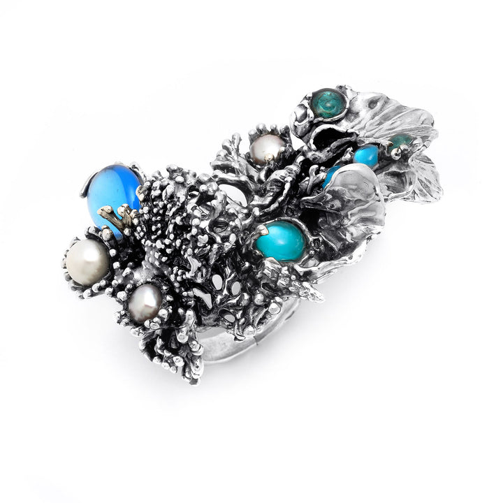 Giovanni Raspini Pacific Blue Reef Floral Jungle Ring Limited Edition 925 11631 Silver