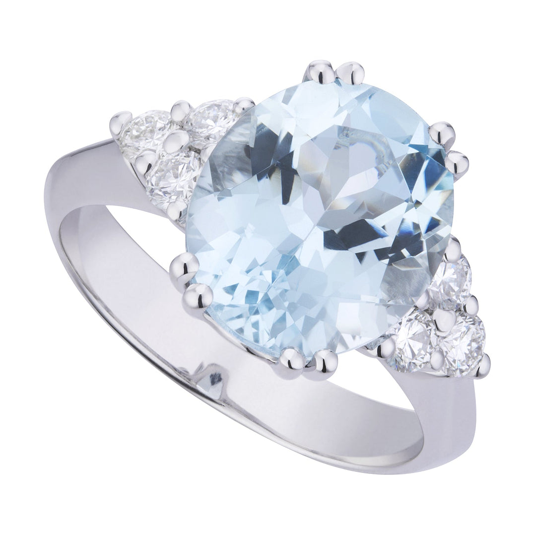 Golay خاتم Aquamarin البيضاوي والجانبية الماس