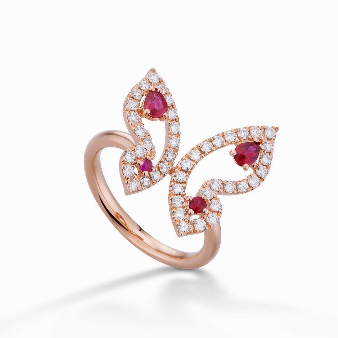 Golay خاتم الفراشة الصغيرة مع الماس والياقوت