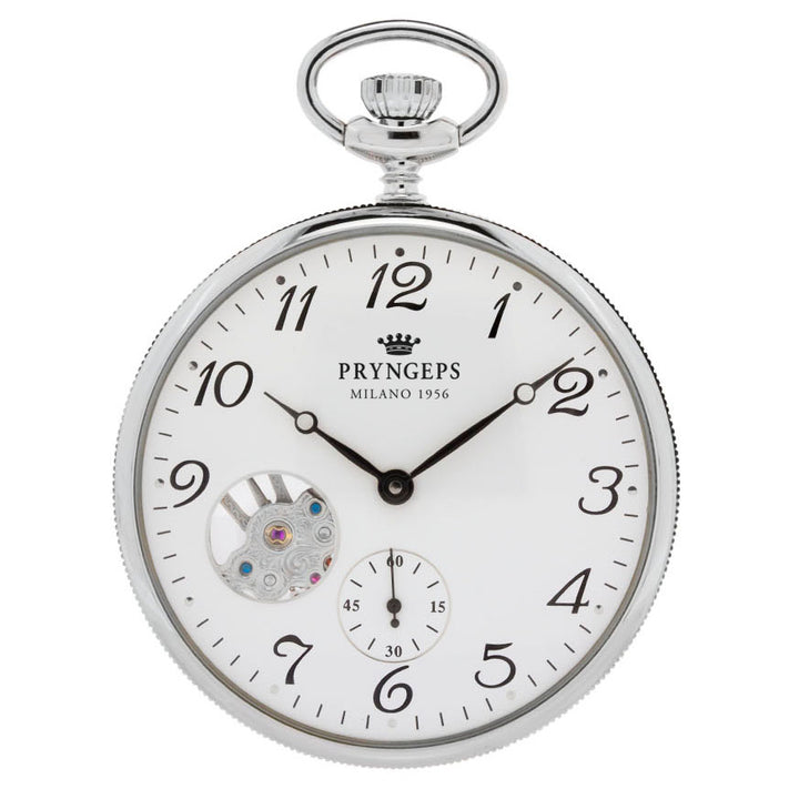 Pryngeps ساعة الجيب 50MM الأبيض دليل الصلب T087