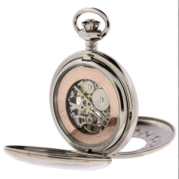 Pryngeps ساعة الجيب 47 ملم الأبيض اليدوي لف الفولاذ التشطيبات PVD الذهب الوردي T083/ص