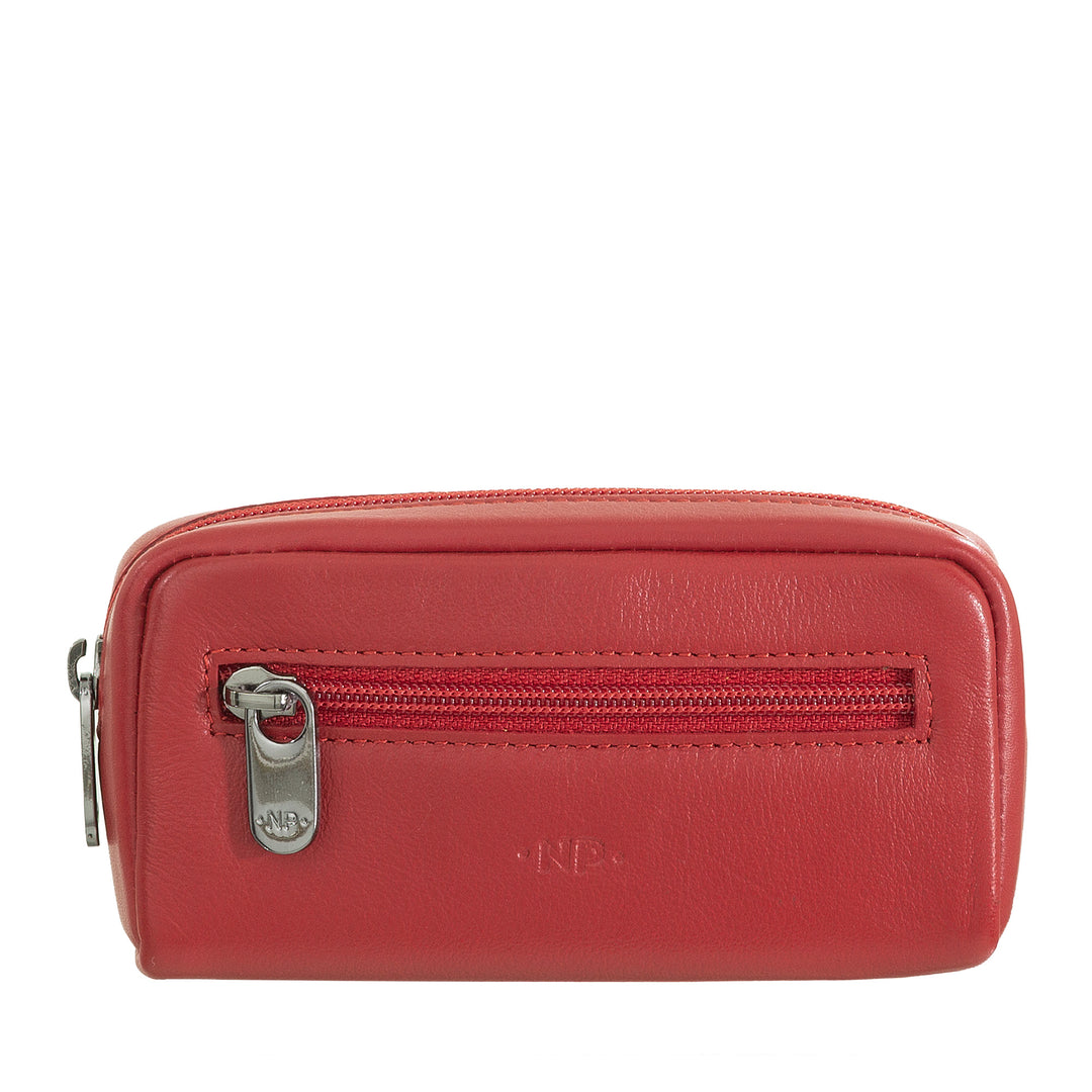 سحابة جلدية مفتاح سلسلة المرأة جلد طبيعي حقيبة حقيبة مع سحاب الرمز البريدي 2 حلقات