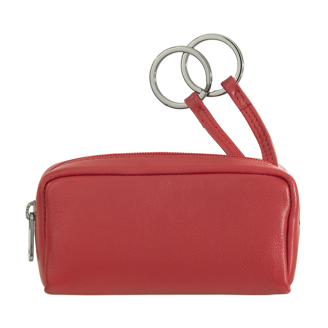 سحابة جلدية مفتاح سلسلة المرأة جلد طبيعي حقيبة حقيبة مع سحاب الرمز البريدي 2 حلقات
