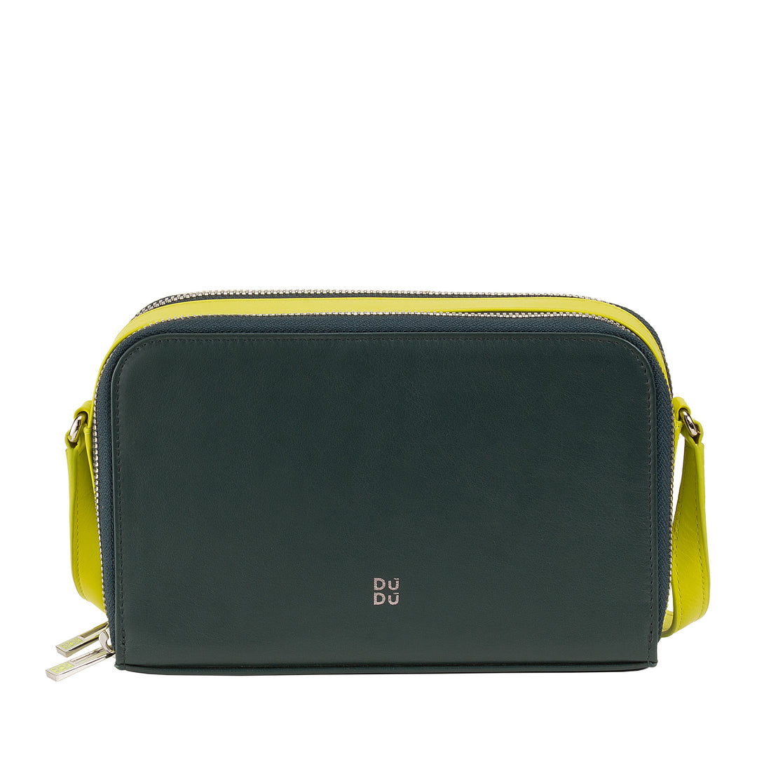DuDu حقيبة يد نسائية صغيرة جلدية مزدوجة سحاب محفظة حقيبة يد متعددة جيوب