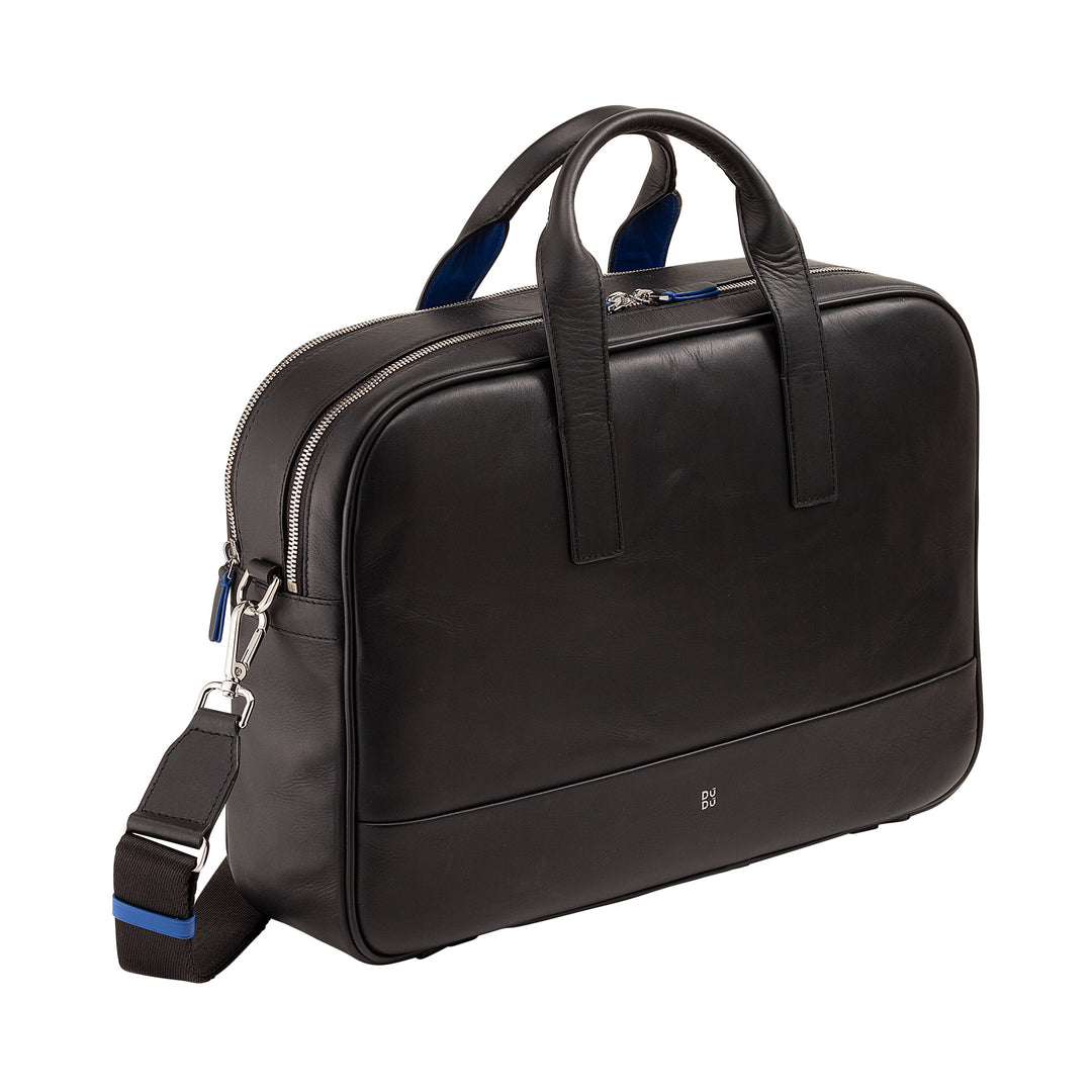DuDu حقيبة عمل رجالية جلدية نسائية، حقيبة كمبيوتر شخصي أو MacBook حتى 16 بوصة، حقيبة عمل مكتبية مع حزام، مقابض ومفصلة مزدوجة