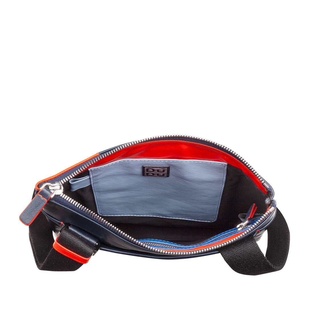 DuDu حقيبة الكتف للرجال مع سحاب Zip ، حقيبة الكتف تصميم مضغوط من الجلد الطبيعي الملونة وحزام قابل للتعديل