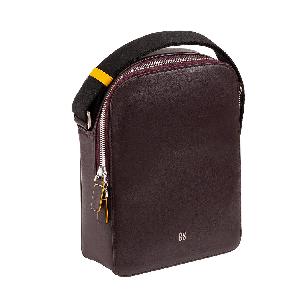 DuDu حقيبة جلد طبيعي ملون، حقيبة قابلة للتعديل، تصميم مدمج صغير، مقصورة متعددة وإغلاق الرمز البريدي
