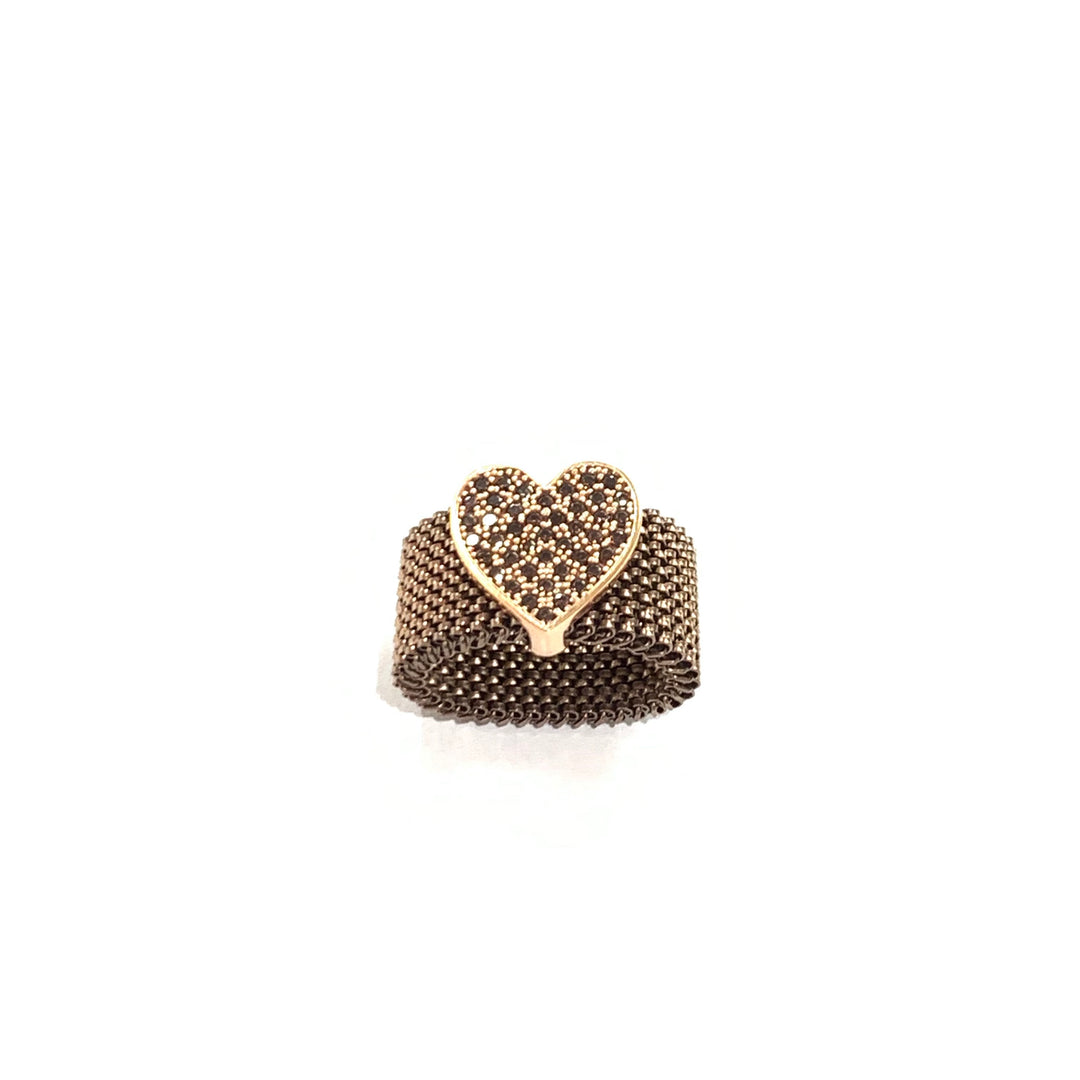 Idandi Ring Allure Heart Steel Finish PVD Brown Silver 925 Finish PVD Rose Gold Cubic Zirconia Brown AN-HART-ZIRC-ROSE