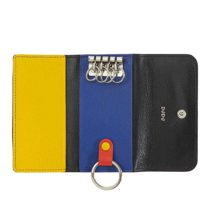 DuDu الملونة حالة المفاتيح الجلدية مع 5 حلقات الرئيسية الرئيسية السيارات، تصميم الحد الأدنى، مع زر