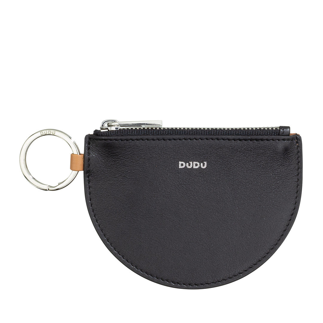 DuDu محفظة جلدية مصغرة للنساء مع الرمز البريدي وسلسلة مفاتيح ثنائية اللون تصميم نحيف