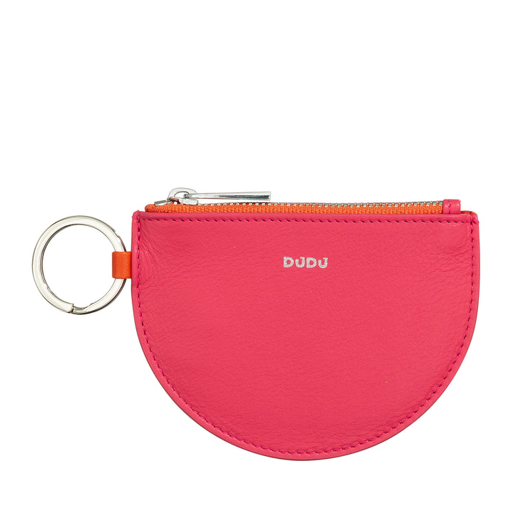 DuDu محفظة جلدية مصغرة للنساء مع الرمز البريدي وسلسلة مفاتيح ثنائية اللون تصميم نحيف