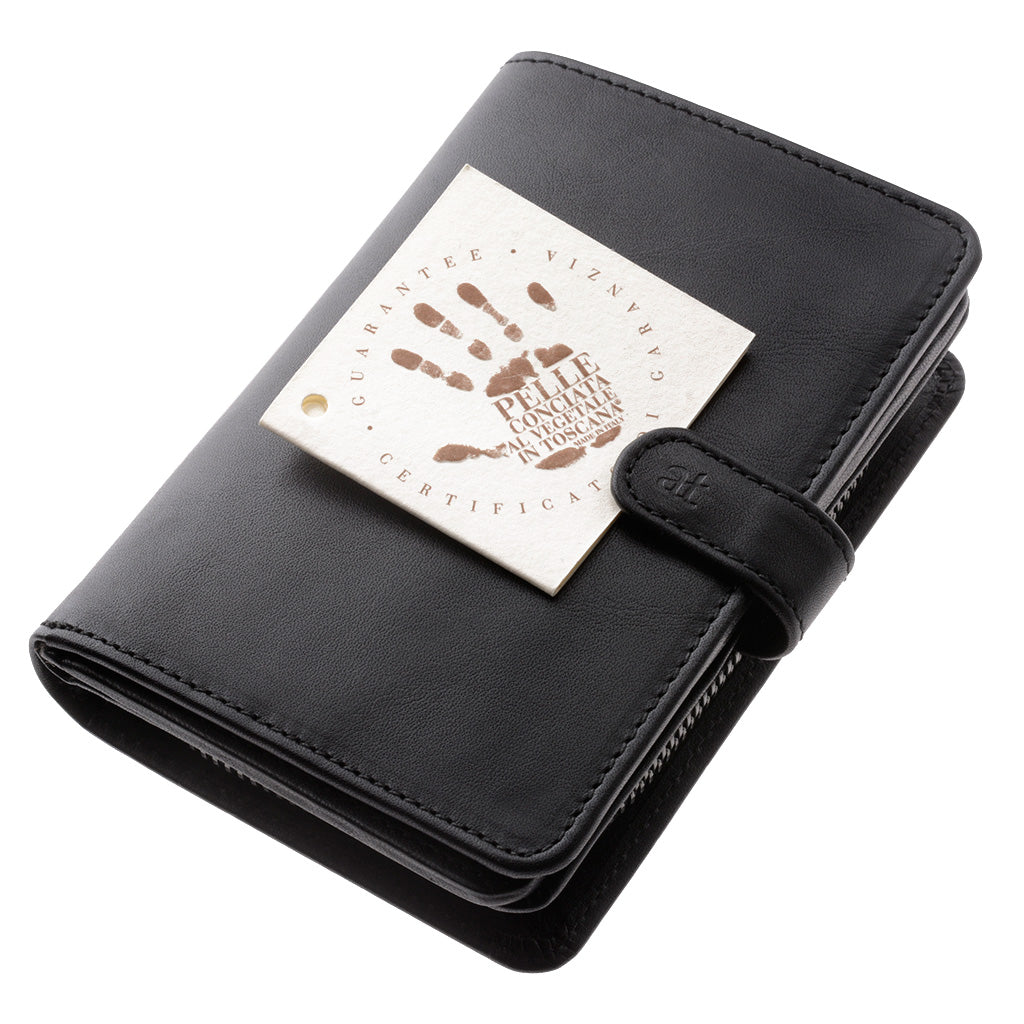 محفظة نسائية من الجلد الإيطالي متعدد التقسيم مع محفظة عملة مفصلية حامل البطاقة والإغلاق الخارجي