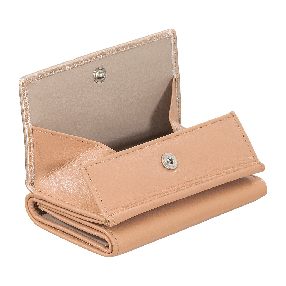 DuDu محفظة المرأة الوردي الصغيرة في جلد طبيعي ، محفظة معدنية تصميم مدمجة مع محفظة عملة
