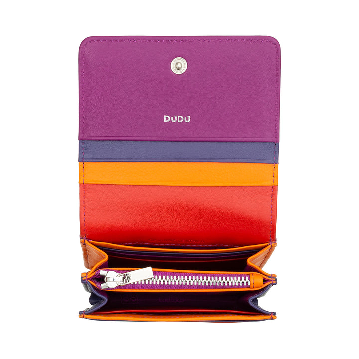 DuDu محفظة نسائية صغيرة من الجلد الملوّن RFID Ultra Compact مع الرمز البريدي الداخلي و 8 حامل بطاقة بطاقتك