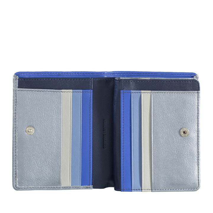 DuDu محفظة جلدية مزدوجة صغيرة مضادة للرفيد مع محفظة عملة الرمز البريدي و 7 فتحة حامل بطاقة