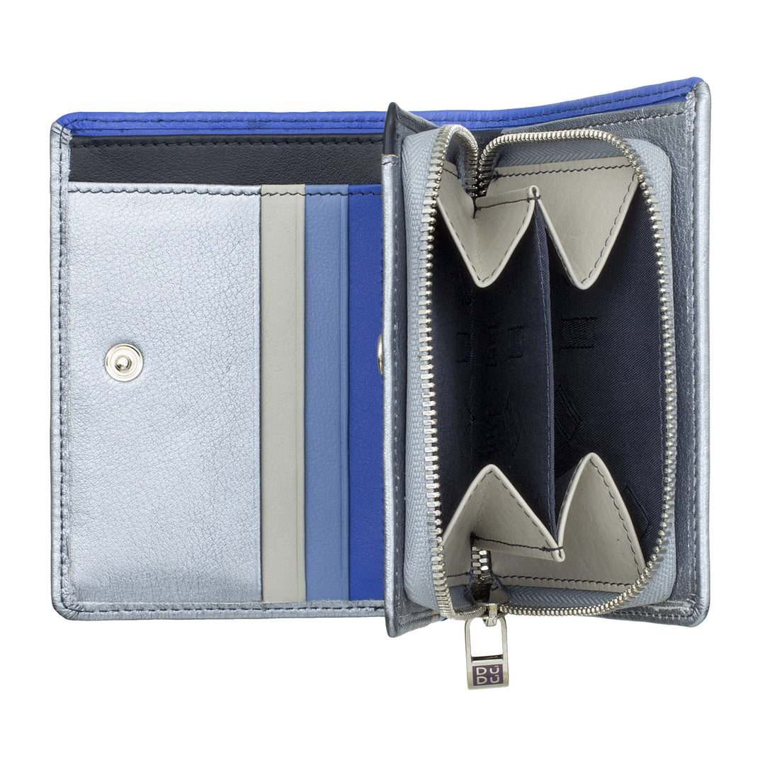 DuDu محفظة جلدية مزدوجة صغيرة مضادة للرفيد مع محفظة عملة الرمز البريدي و 7 فتحة حامل بطاقة