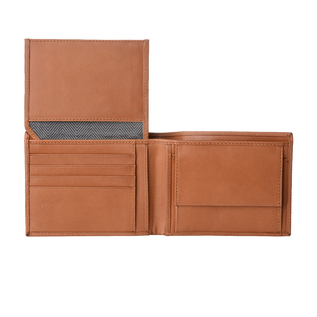محفظة الرجال الكلاسيكية في جلد طبيعي إيطالي مع محفظة عملة وجيوب حامل بطاقة الائتمان